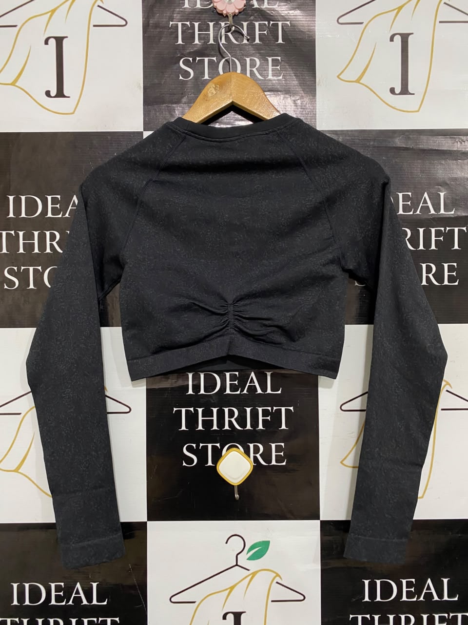 GYMSHARK |XS| BUST 13| BLACK MARLED JACQUARD LONG SLEEVE CROP TOP WOMEN'S