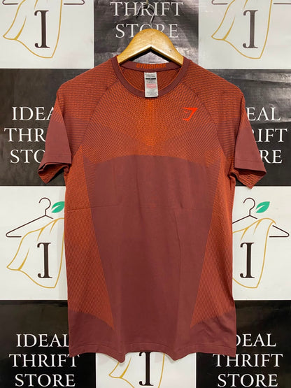 GYMSHARK |S| BUST 18| RUST ORANGE BURNT RED SEAMLESS ATHLETIC SHORT SLEEVE T-SHIRT