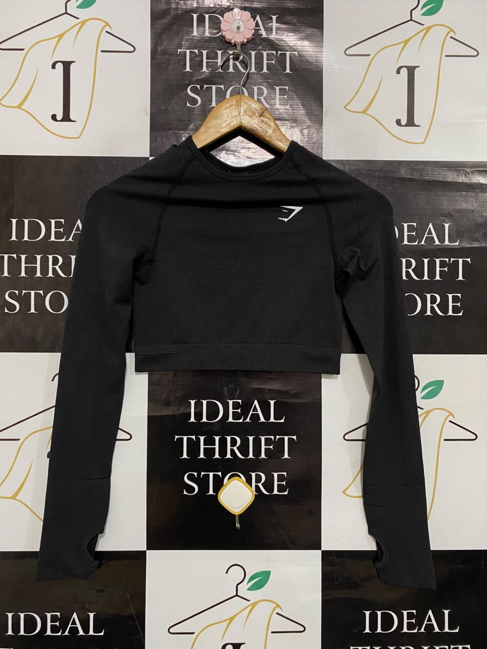 GYMSHARK |S| BUST 13| BLACK LONG SLEEVE CROP TOP WITH THUMBHOLES WOMEN'S