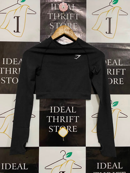 GYMSHARK |S| BUST 13| BLACK LONG SLEEVE CROP TOP WITH THUMBHOLES WOMEN'S