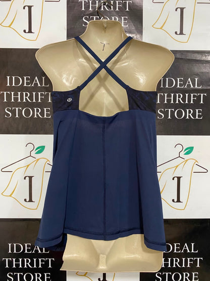 LULULEMON |S| BUST 15| NAVY BLUE BLUE DAMASK FLOWER PRINT ATHLETIC TANK TOP WITH BUILT-IN BRA