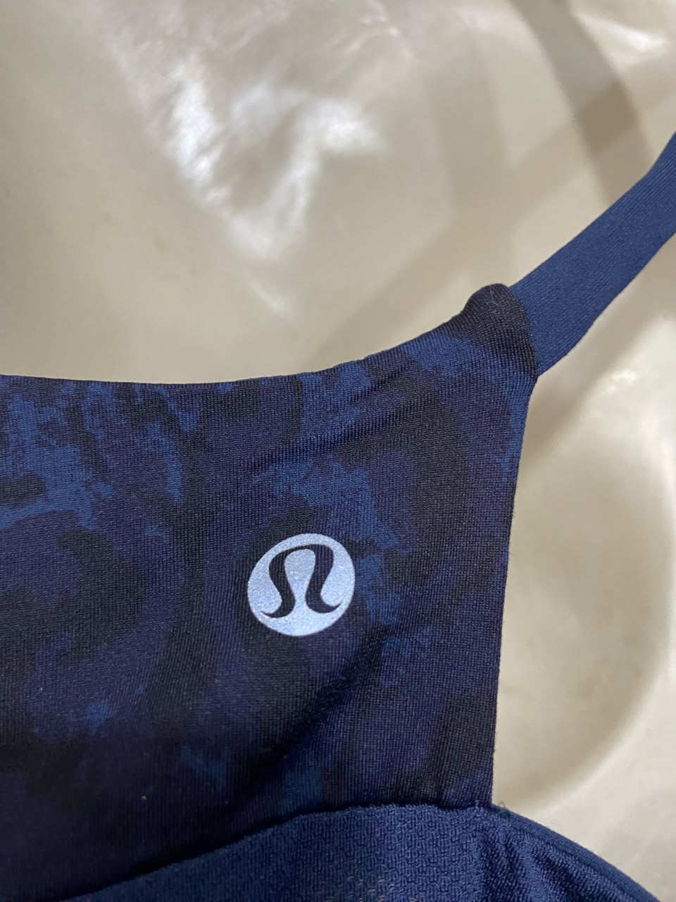 LULULEMON |S| BUST 15| NAVY BLUE BLUE DAMASK FLOWER PRINT ATHLETIC TANK TOP WITH BUILT-IN BRA