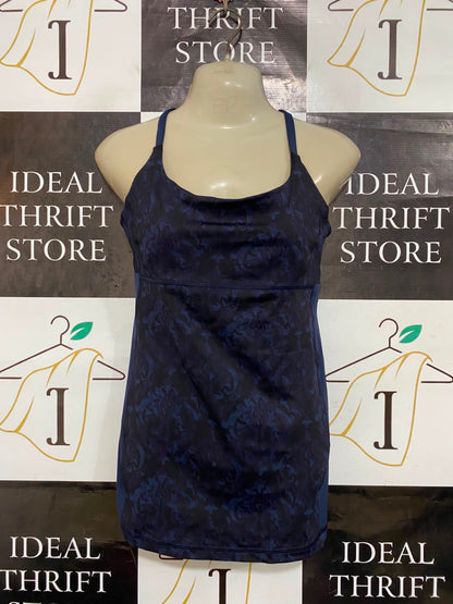 LULULEMON |S| BUST 15| NAVY BLUE BLUE DAMASK FLOWER PRINT ATHLETIC TANK TOP WITH BUILT-IN BRA