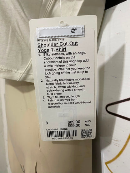 LULULEMON |S| BUST 17| WHITE OFF-WHITE COLD SHOULDER CUTOUT CROP TOP SHORT SLEEVE SHIRT