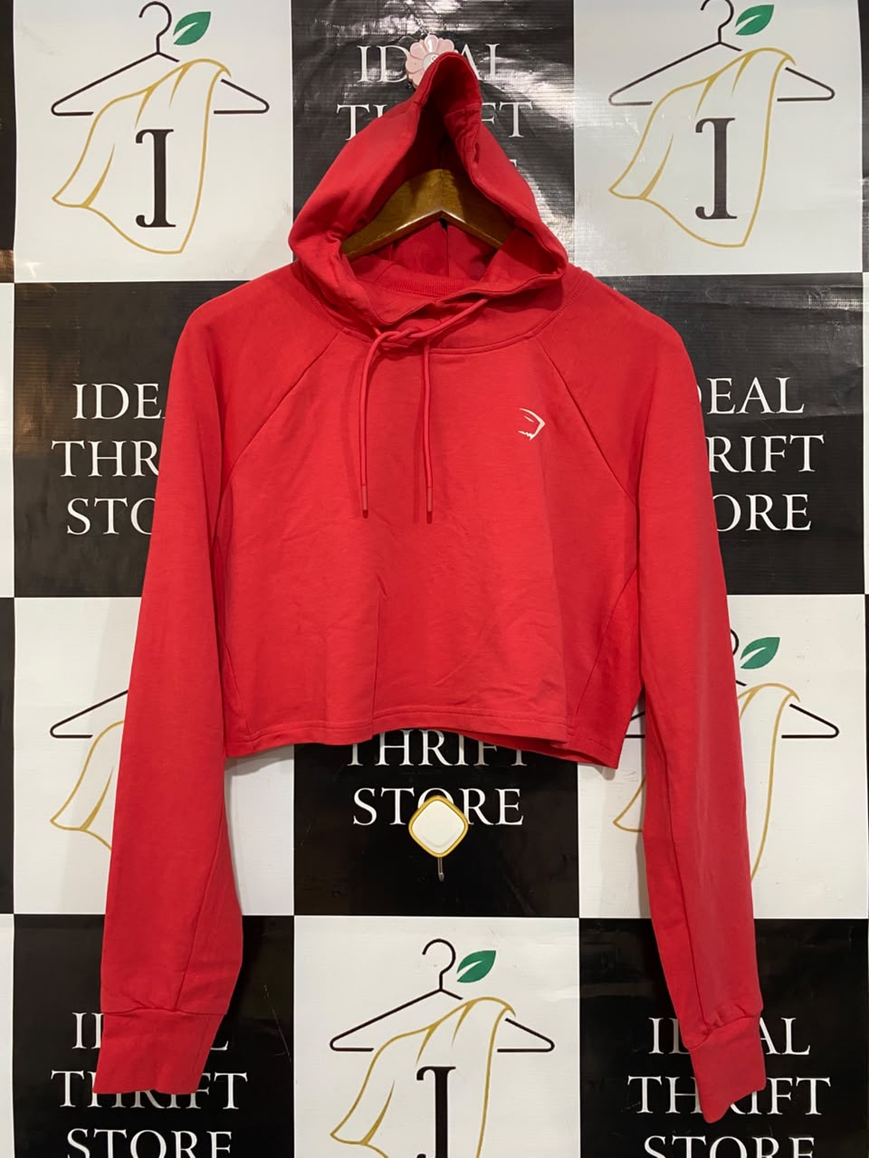 GYMSHARK |M| BUST 20| VIBRANT RED CROPPED HOODIE LONG SLEEVE PULLOVER