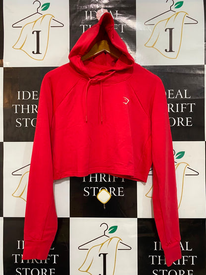 GYMSHARK |M| BUST 20| VIBRANT RED CROPPED HOODIE LONG SLEEVE PULLOVER