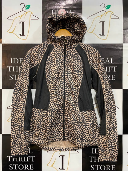 LULULEMON |S| BUST 17| LEOPARD ANIMAL PRINT RUNNING JACKET WITH HOOD AND MESH PANELS