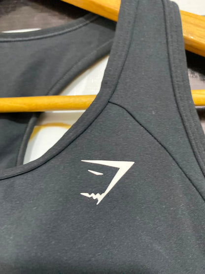 GYMSHARK |XS| BUST 12| CLASSIC BLACK ATHLETIC SPORTS BRA WITH WHITE SHARKHEAD LOGO