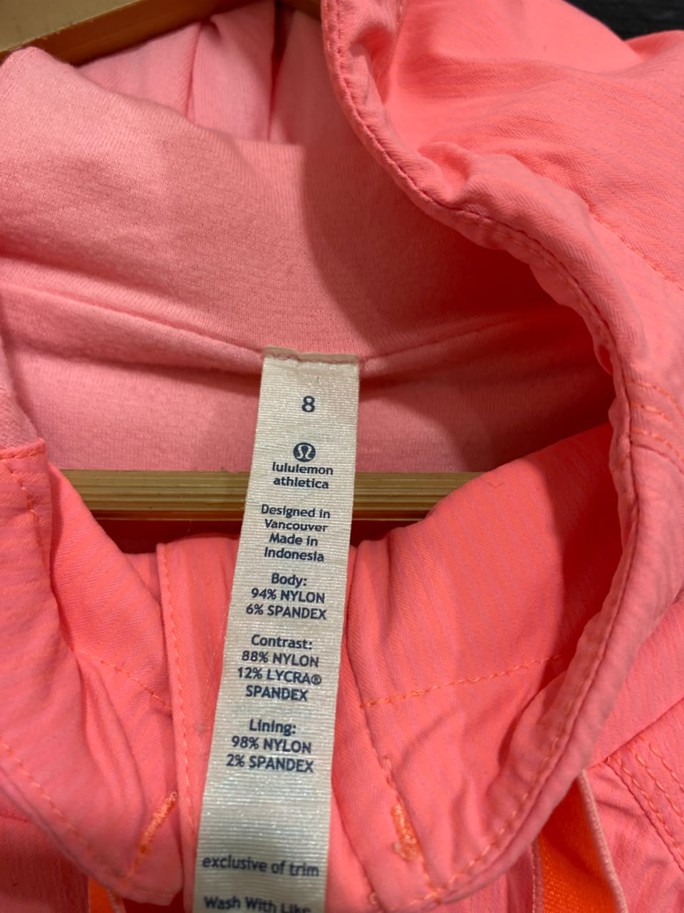 LULULEMON |S| BUST 19| NEON CORAL PINK FULL-ZIP HOODED WINDPROTECT ATHLETIC JACKET