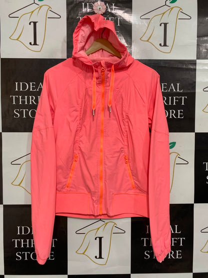 LULULEMON |S| BUST 19| NEON CORAL PINK FULL-ZIP HOODED WINDPROTECT ATHLETIC JACKET