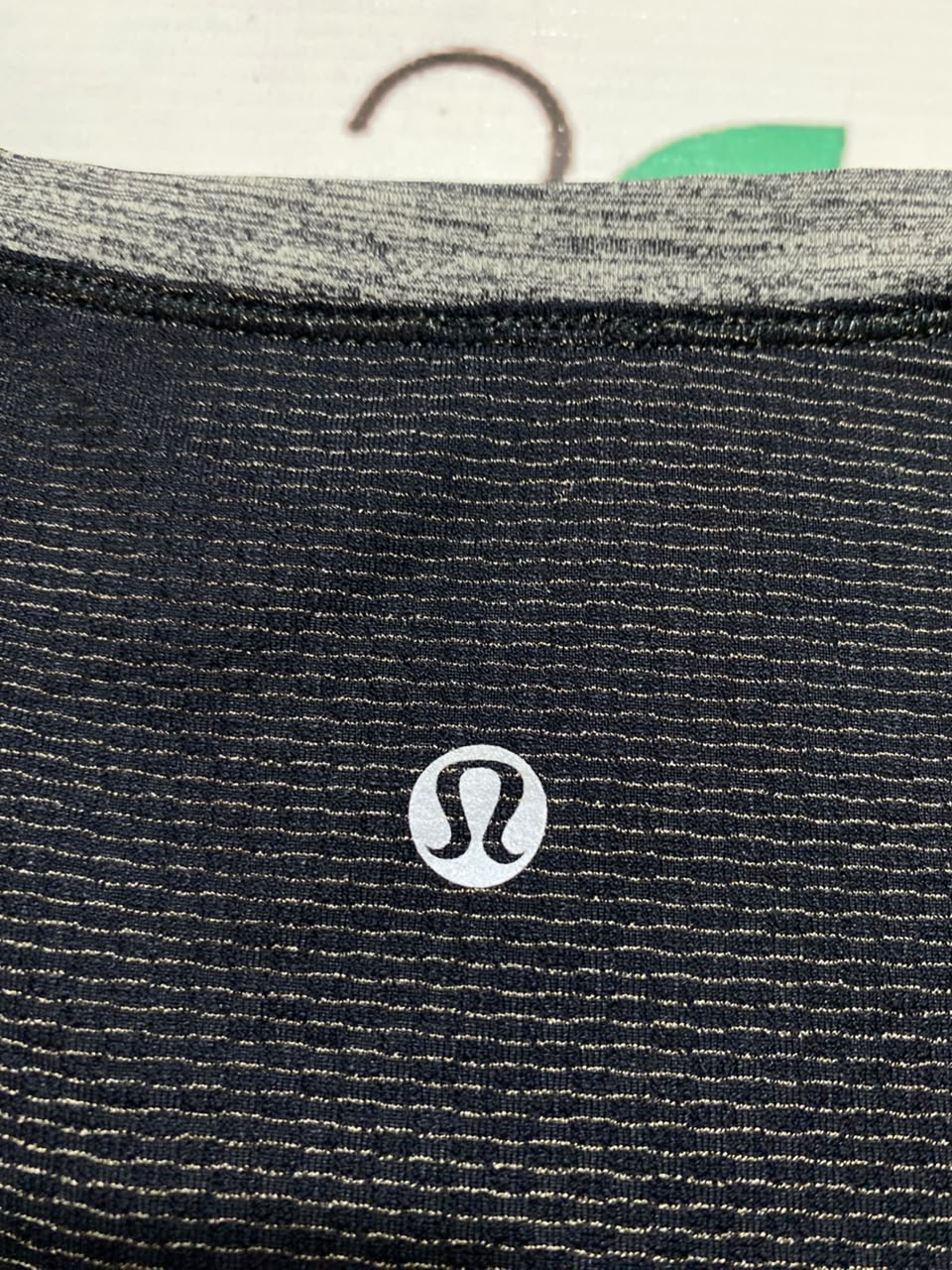 LULULEMON |S| BUST 15| BLACK AND GREY STRIPED SCOOP NECK ATHLETIC SHORT SLEEVE SHIRT