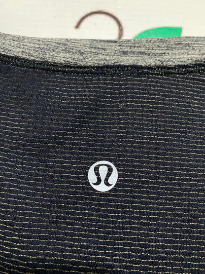 LULULEMON |S| BUST 15| BLACK AND GREY STRIPED SCOOP NECK ATHLETIC SHORT SLEEVE SHIRT