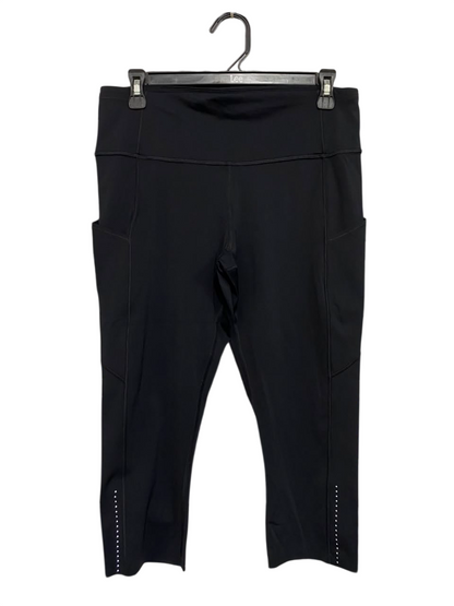LULULEMON |L| WAIST 30| CLASSIC BLACK HIGH-WAISTED CROP POCKET LEGGINGS / CAPRIS WITH REFLECTIVE ACCENTS