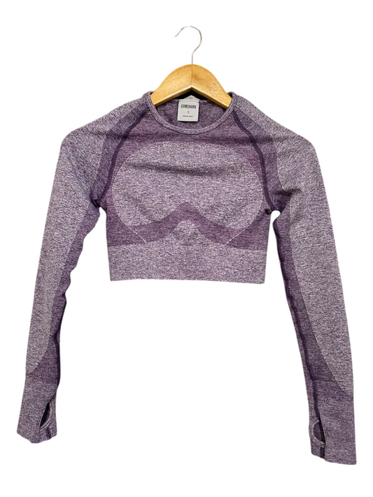 GYMSHARK |S| BUST 12| PURPLE / PLUM MARLED SEAMLESS LONG-SLEEVE CROP TOP ACTIVEWEAR