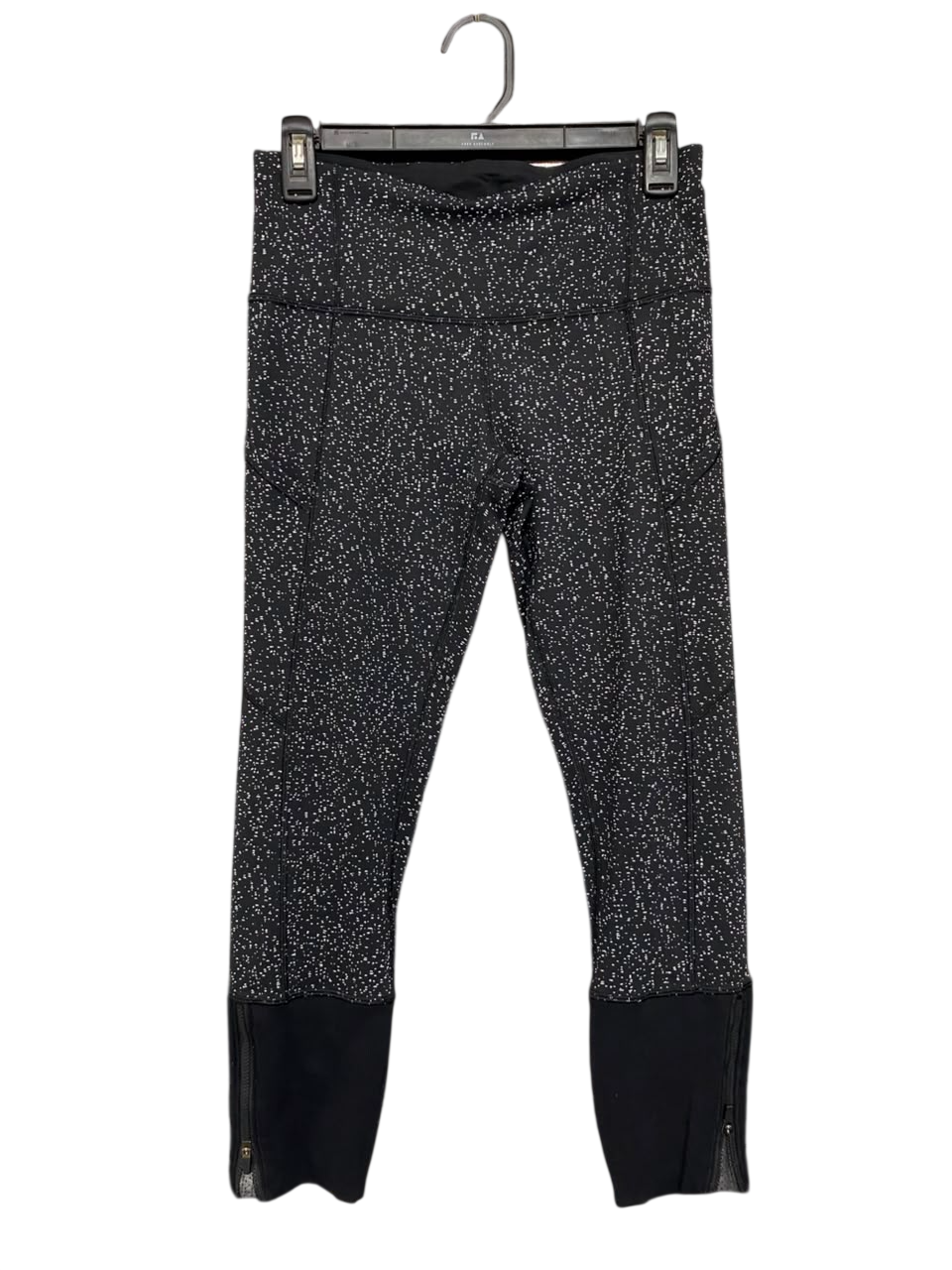 LULULEMON |S| WAIST 26| BLACK & WHITE SPECKLED / PRINTED HIGH-WAISTED RUNNING LEGGINGS WITH ANKLE ZIPPERS