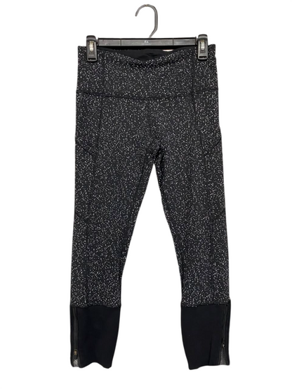 LULULEMON |S| WAIST 26| BLACK & WHITE SPECKLED / PRINTED HIGH-WAISTED RUNNING LEGGINGS WITH ANKLE ZIPPERS