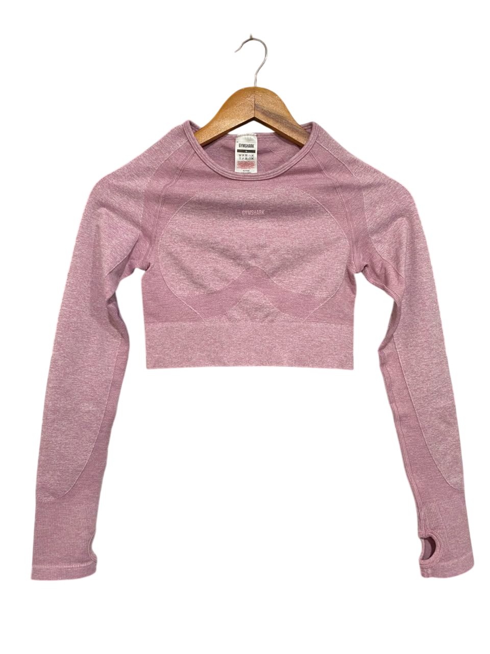 GYMSHARK |S| BUST 12| DUSTY PINK / MAUVE MARLED SEAMLESS LONG-SLEEVE CROP TOP ACTIVEWEAR