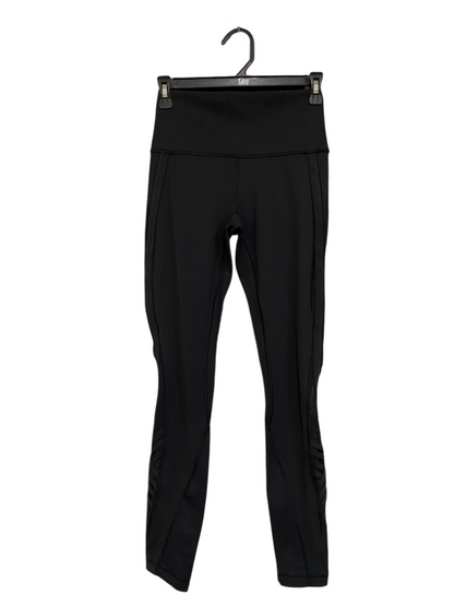 LULULEMON |S| WAIST 26| BLACK HIGH-WAISTED STRIPED MESH-ACCENT ATHLETIC LEGGINGS ACTIVEWEAR
