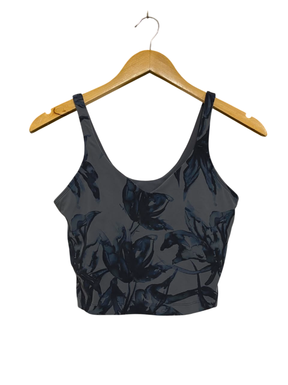 LULULEMON |XS| BUST 13| CHARCOAL GREY BLUE FLORAL PRINT CROP TOP TANK TOP ATHLETIC ACTIVEWEAR