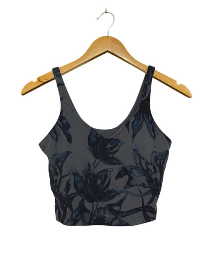 LULULEMON |XS| BUST 13| CHARCOAL GREY BLUE FLORAL PRINT CROP TOP TANK TOP ATHLETIC ACTIVEWEAR
