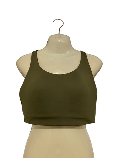 LULULEMON |M| BUST 16| OLIVE GREEN SCOOP NECK SPORTS BRA CROP TOP LONG-LINE ACTIVEWEAR