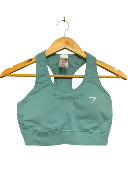 GYMSHARK |M| BUST 13| SAGE GREEN SEAMLESS SPORTS BRA CROP TOP ACTIVEWEAR
