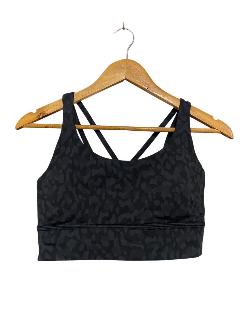 LULULEMON |M| BUST 15| BLACK LEOPARD ANIMAL PRINT SPORTS BRA CROP TOP STRAPPY ACTIVEWEAR