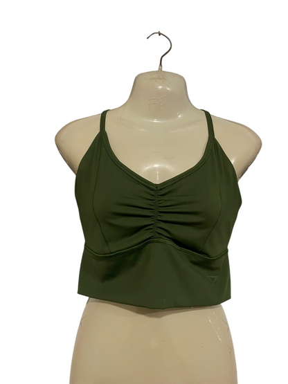 GYMSHARK |M| BUST 15| OLIVE GREEN RUCHED SPORTS BRA CROP TOP ATHLETIC GYM ACTIVEWEAR