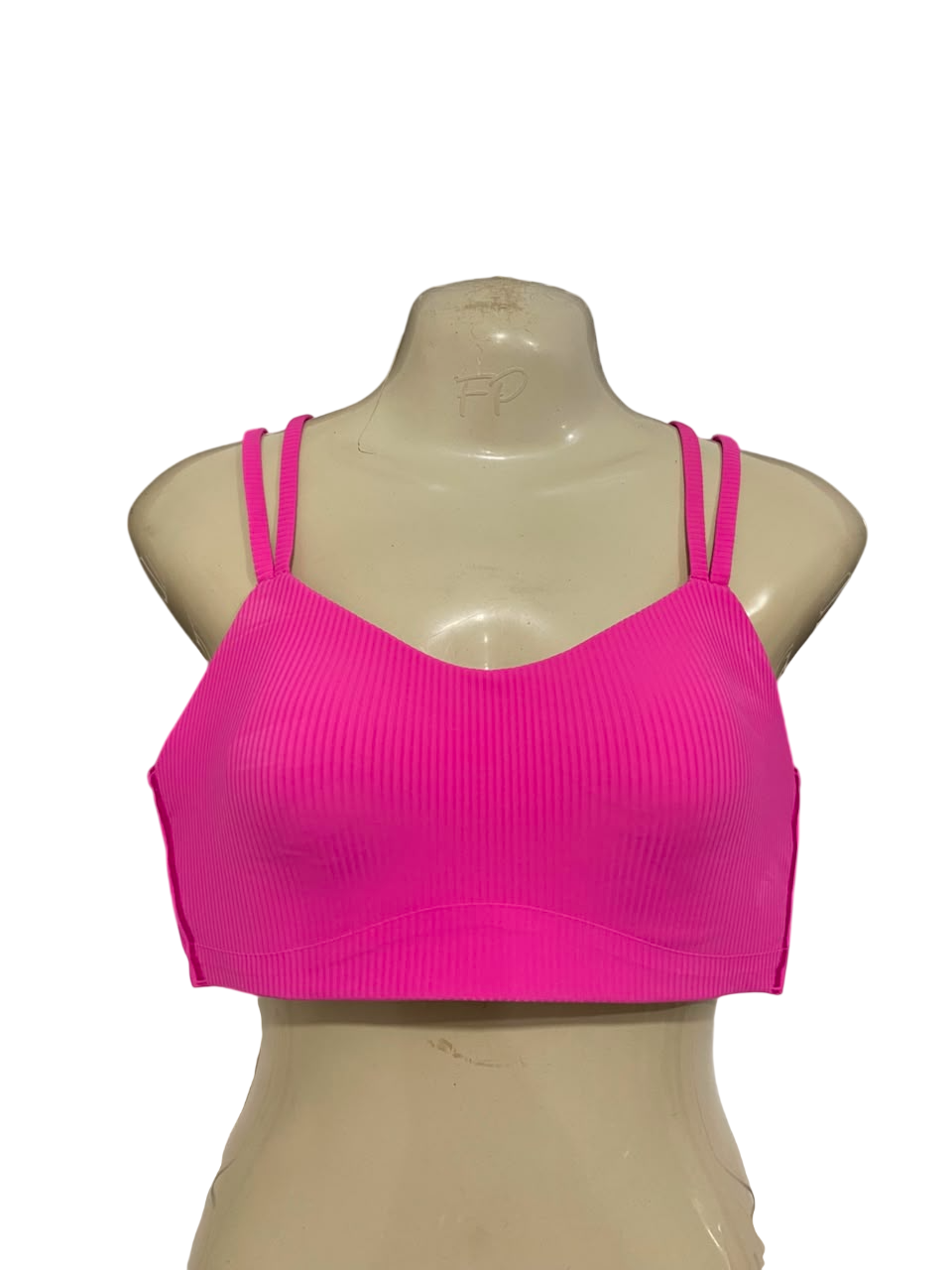 LULULEMON |XS| BUST 12| HOT PINK RIBBED SPORTS BRA CROP TOP DOUBLE STRAP ATHLETIC GYM ACTIVEWEAR