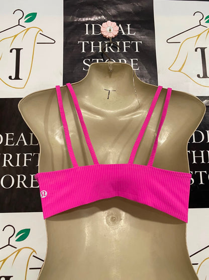 LULULEMON |XS| BUST 12| HOT PINK RIBBED SPORTS BRA CROP TOP DOUBLE STRAP ATHLETIC GYM ACTIVEWEAR