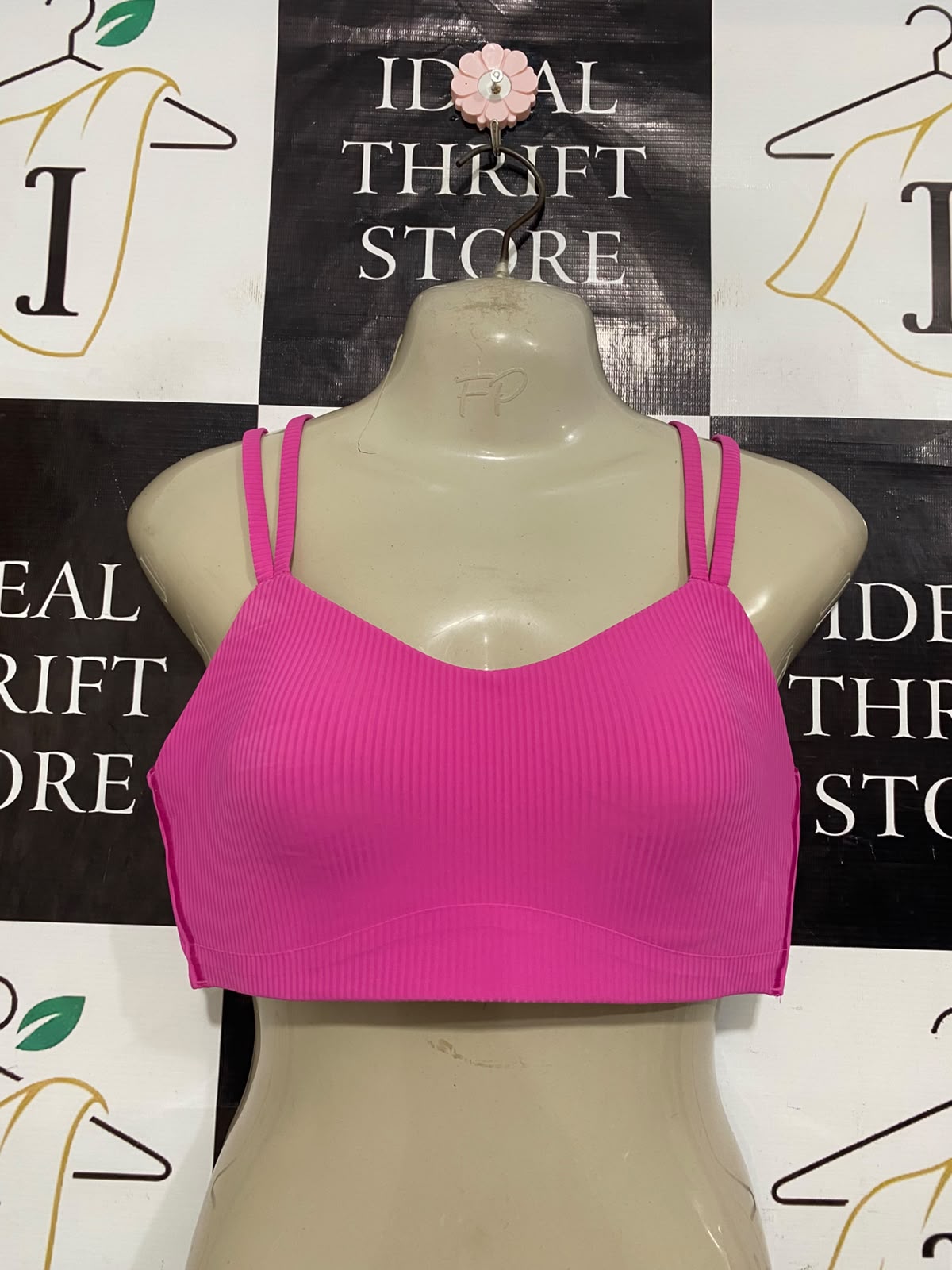 LULULEMON |XS| BUST 12| HOT PINK RIBBED SPORTS BRA CROP TOP DOUBLE STRAP ATHLETIC GYM ACTIVEWEAR