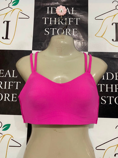 LULULEMON |XS| BUST 12| HOT PINK RIBBED SPORTS BRA CROP TOP DOUBLE STRAP ATHLETIC GYM ACTIVEWEAR