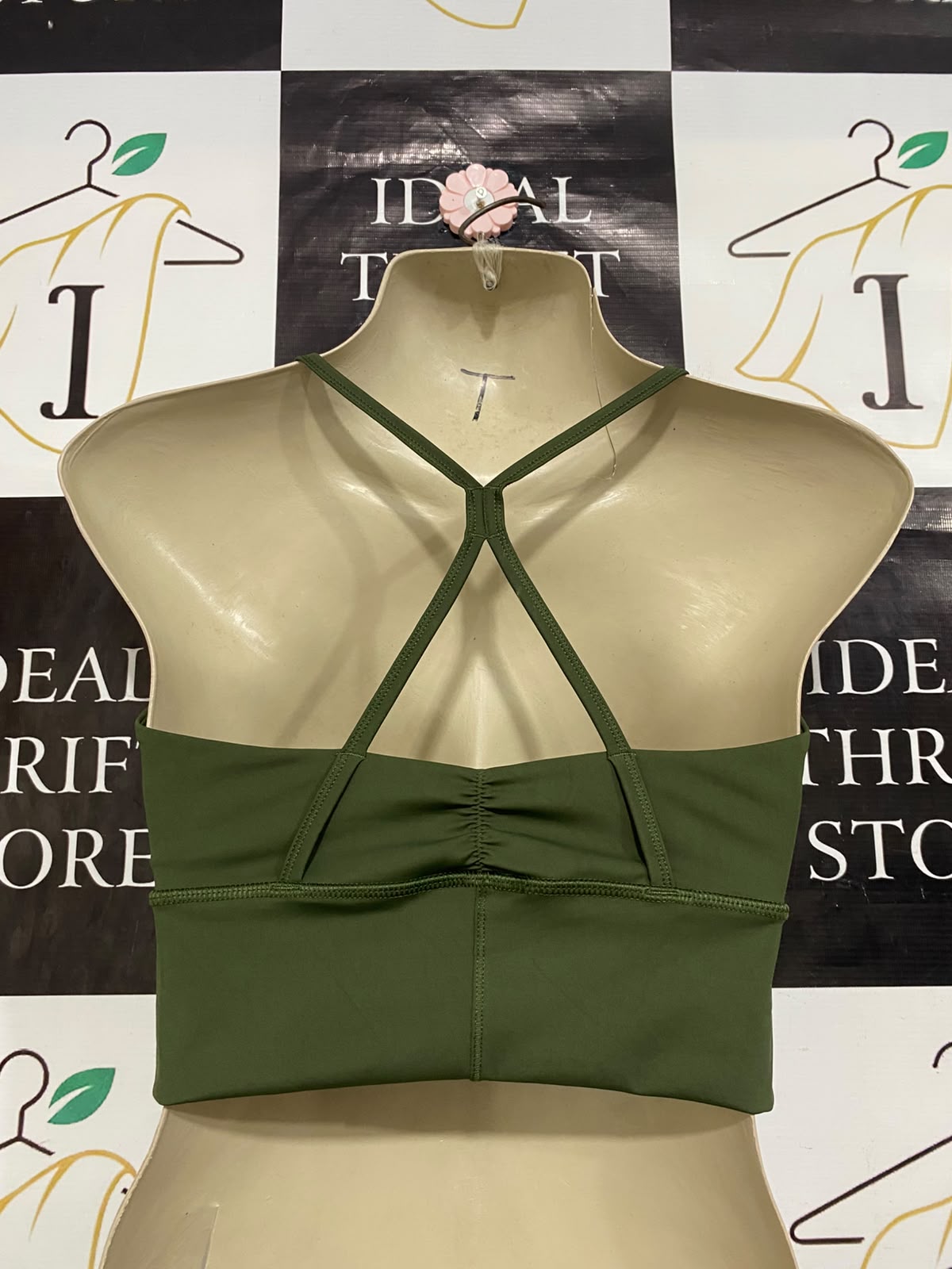 GYMSHARK |M| BUST 15| OLIVE GREEN RUCHED SPORTS BRA CROP TOP ATHLETIC GYM ACTIVEWEAR