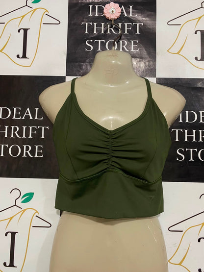 GYMSHARK |M| BUST 15| OLIVE GREEN RUCHED SPORTS BRA CROP TOP ATHLETIC GYM ACTIVEWEAR