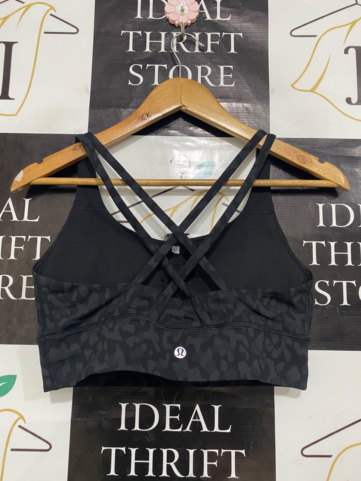 LULULEMON |M| BUST 15| BLACK LEOPARD ANIMAL PRINT SPORTS BRA CROP TOP STRAPPY ACTIVEWEAR