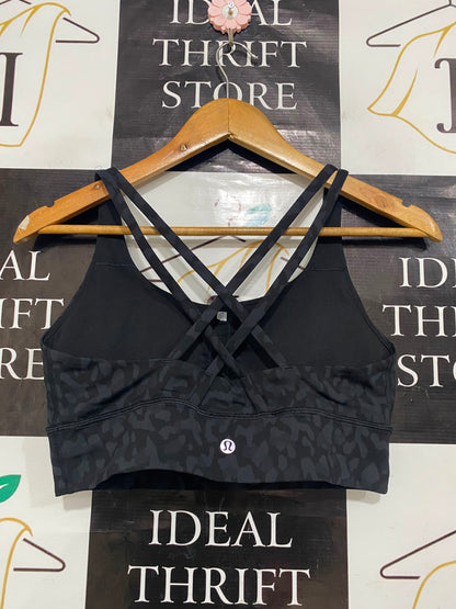 LULULEMON |M| BUST 15| BLACK LEOPARD ANIMAL PRINT SPORTS BRA CROP TOP STRAPPY ACTIVEWEAR