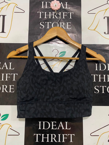 LULULEMON |M| BUST 15| BLACK LEOPARD ANIMAL PRINT SPORTS BRA CROP TOP STRAPPY ACTIVEWEAR