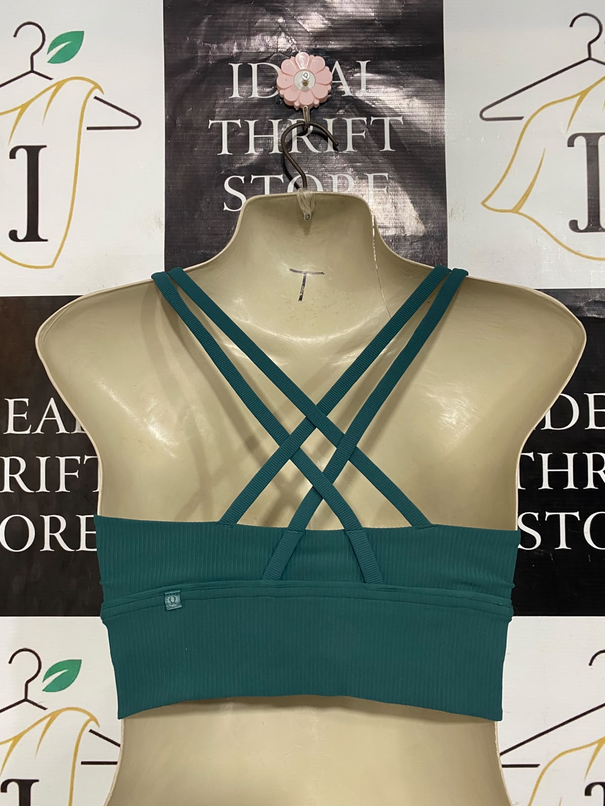LULULEMON |XS| BUST 13| TEAL BLUE RIBBED SPORTS BRA CROP TOP SCOOP NECK ATHLETIC ACTIVEWEAR