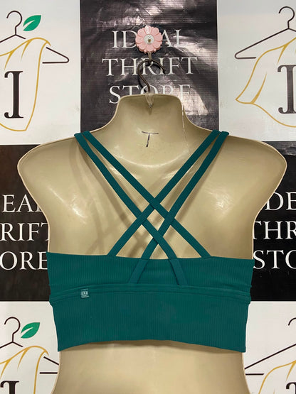 LULULEMON |XS| BUST 13| TEAL BLUE RIBBED SPORTS BRA CROP TOP SCOOP NECK ATHLETIC ACTIVEWEAR