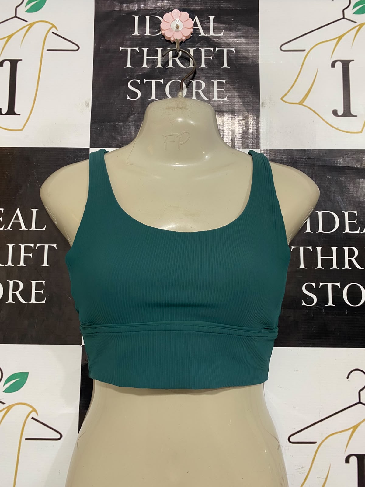 LULULEMON |XS| BUST 13| TEAL BLUE RIBBED SPORTS BRA CROP TOP SCOOP NECK ATHLETIC ACTIVEWEAR