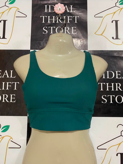 LULULEMON |XS| BUST 13| TEAL BLUE RIBBED SPORTS BRA CROP TOP SCOOP NECK ATHLETIC ACTIVEWEAR