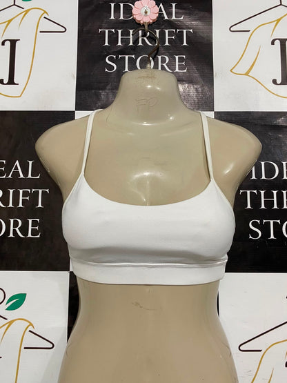 LULULEMON |XS| BUST 12| WHITE SPORTS BRA CROP TOP SCOOP NECK STRAPPY ATHLETIC ACTIVEWEAR