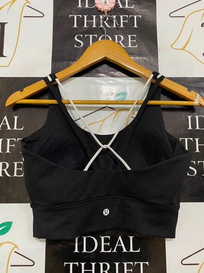 LULULEMON |M| BUST 15| BLACK AND WHITE TRIM SPORTS BRA CROP TOP ATHLETIC GYM ACTIVEWEAR