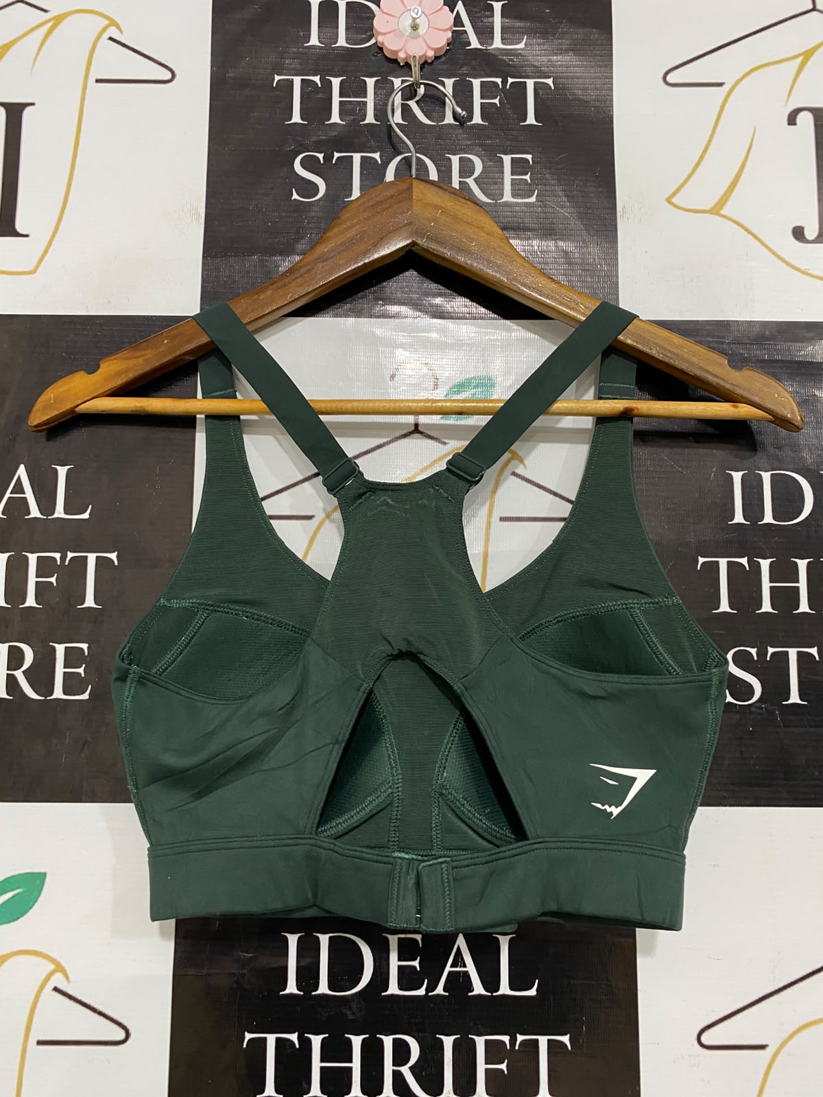 GYMSHARK |S| BUST 13| DARK GREEN PADDED SPORTS BRA CROP TOP RACERBACK ATHLETIC ACTIVEWEAR