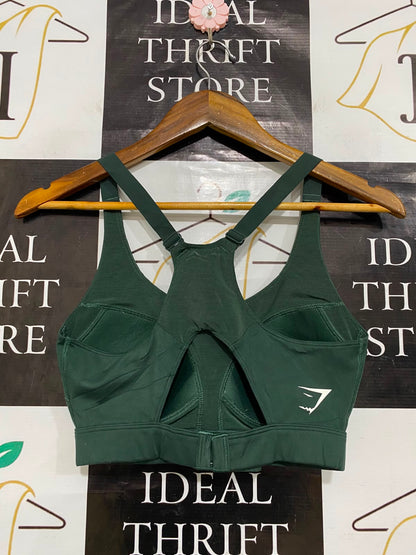 GYMSHARK |S| BUST 13| DARK GREEN PADDED SPORTS BRA CROP TOP RACERBACK ATHLETIC ACTIVEWEAR