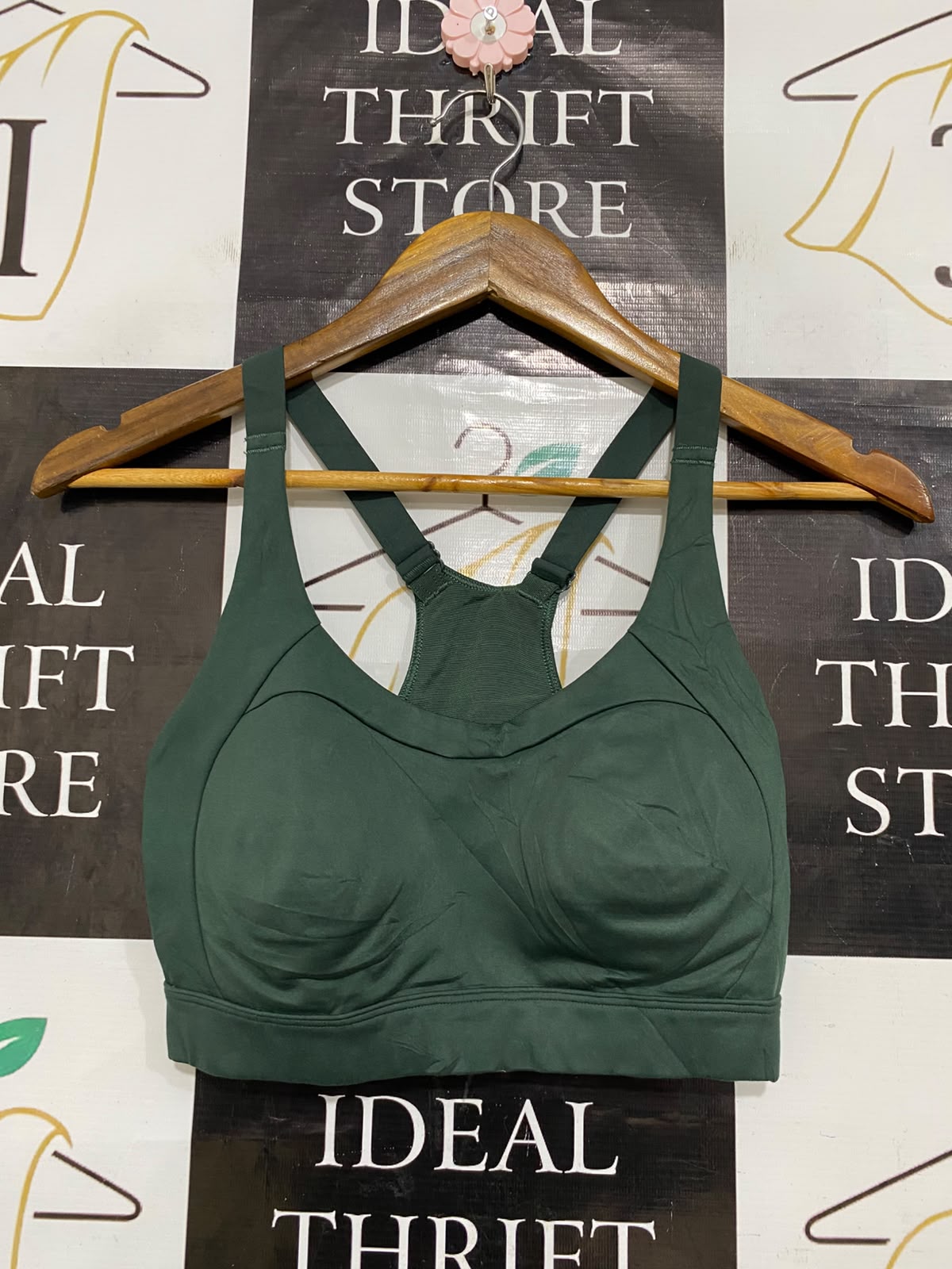 GYMSHARK |S| BUST 13| DARK GREEN PADDED SPORTS BRA CROP TOP RACERBACK ATHLETIC ACTIVEWEAR