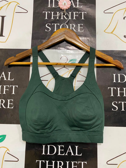 GYMSHARK |S| BUST 13| DARK GREEN PADDED SPORTS BRA CROP TOP RACERBACK ATHLETIC ACTIVEWEAR