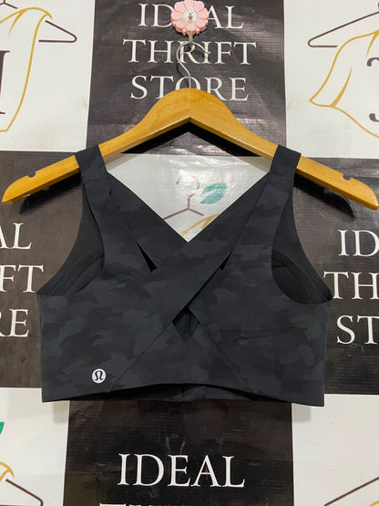 LULULEMON |XS| BUST 13| BLACK CAMO FRONT ZIP SPORTS BRA CROP TOP ATHLETIC ACTIVEWEAR