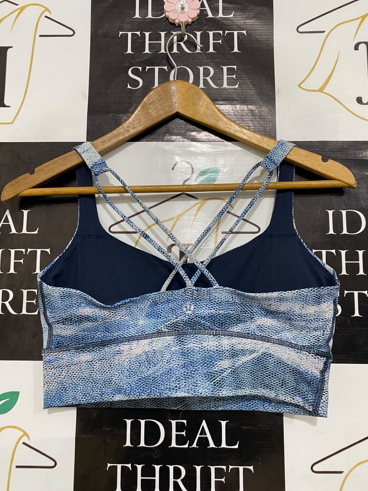 LULULEMON |S| BUST 14| BLUE TIE-DYE ABSTRACT PRINT STRAPPY SPORTS BRA CROP TOP ACTIVEWEAR