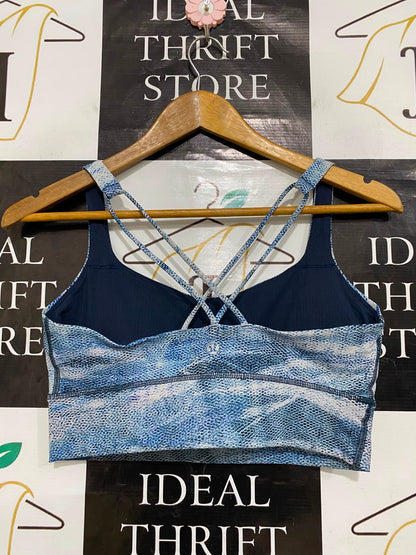 LULULEMON |S| BUST 14| BLUE TIE-DYE ABSTRACT PRINT STRAPPY SPORTS BRA CROP TOP ACTIVEWEAR